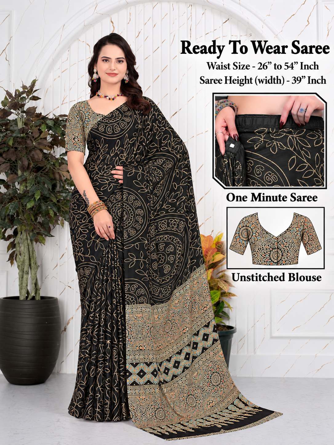 Ready to Wear Bandhani Printed Pure Crepe Silk Saree