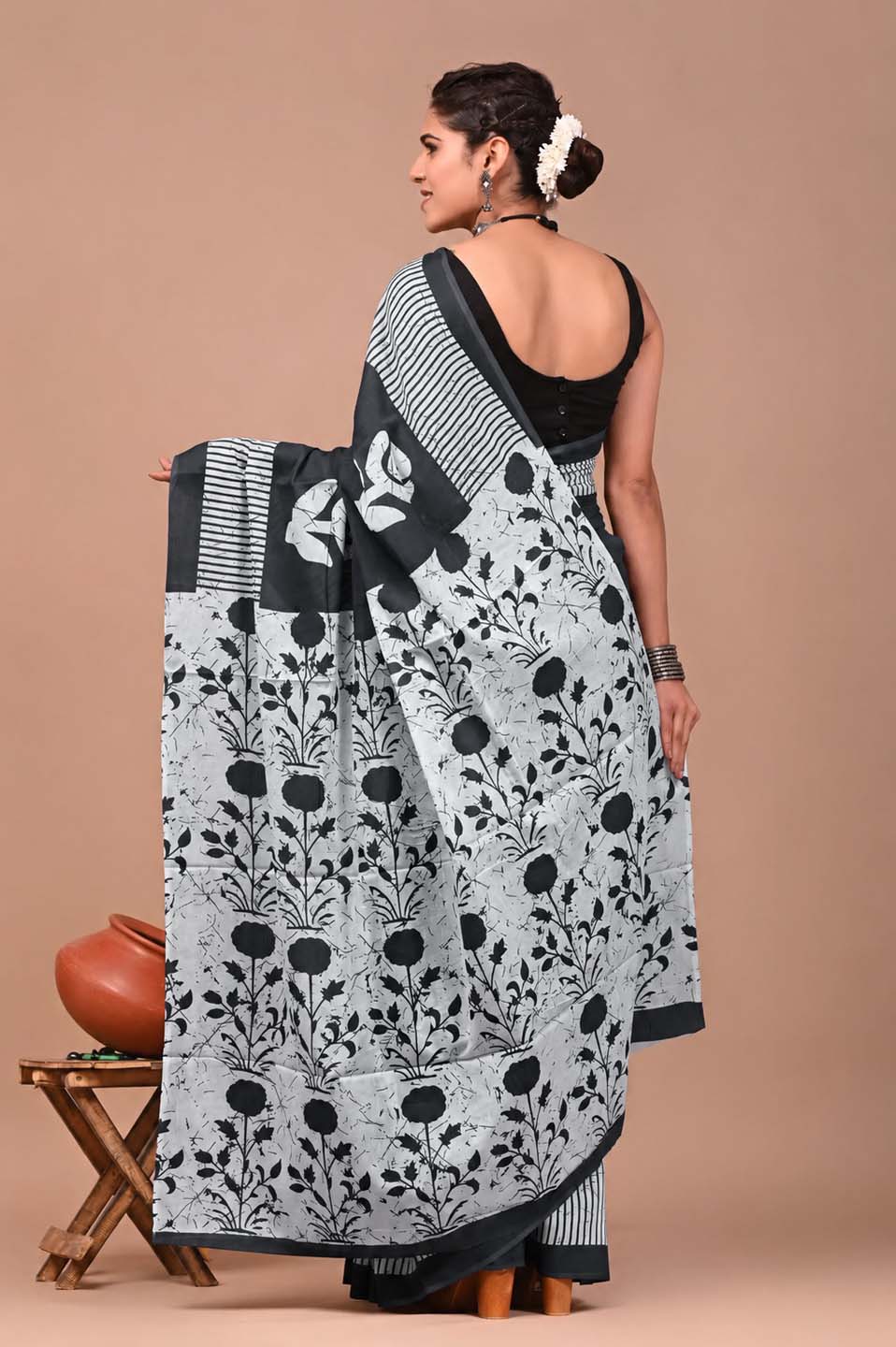 Ready to Wear Jaipuri Mul Cotton Saree for Women | Ikat Batik Printed Pre-Draped Saree