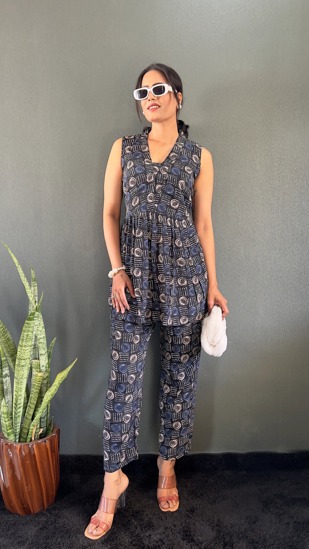 Printed V-Neck Co Ord Sets For Office Wear