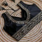 Vichitra Silk Sequin Embroidered Blouse with V-Neck & Tussels