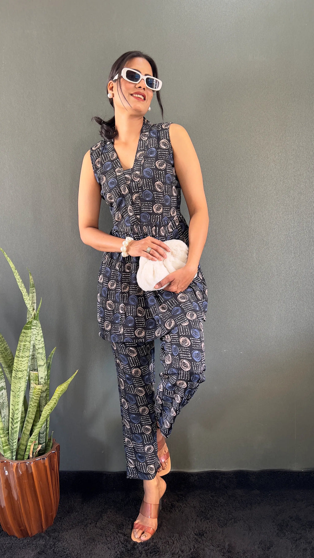 Printed V-Neck Co Ord Sets For Office Wear