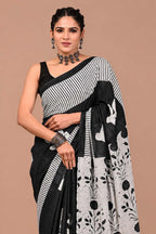 Ready to Wear Jaipuri Mul Cotton Saree for Women | Ikat Batik Printed Pre-Draped Saree