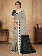 Crepe Silk Geometric Stripes & Traditional Bandhani Print Saree
