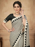 Crepe Silk Geometric Stripes & Traditional Bandhani Print Saree