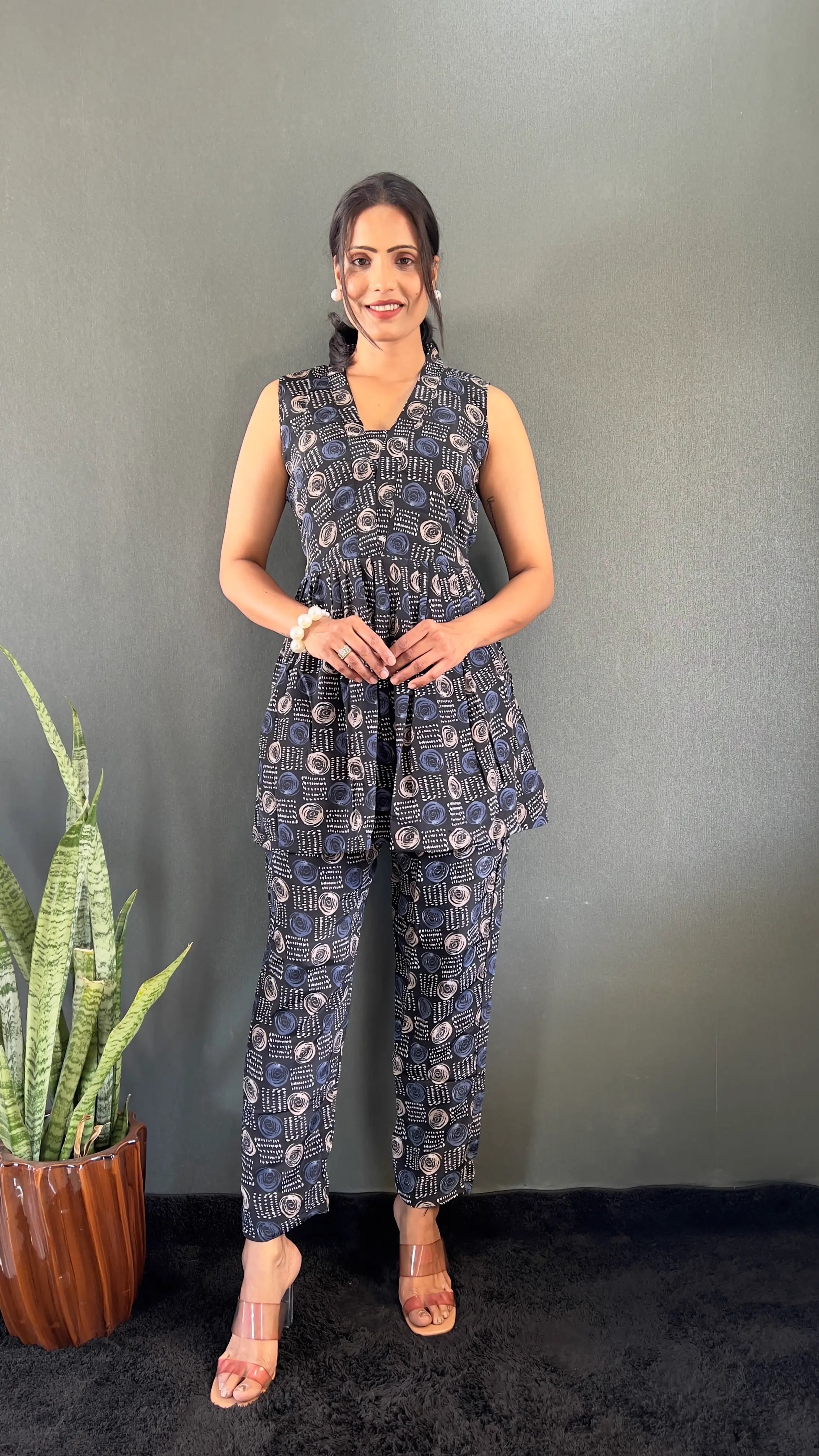 Printed V-Neck Co Ord Sets For Office Wear