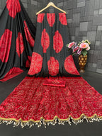 Satin Silk Saree with Bandhani Style Circular Motifs & Tassel Border