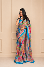 Silk Crepe Digital Printed Designer Saree with Aari Mirror Embroidery