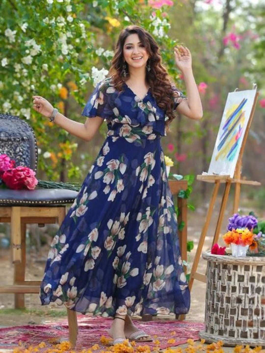 Women Fit and Flare Blue Dress