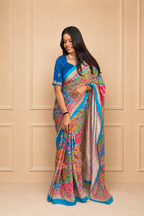 Silk Crepe Digital Printed Designer Saree with Aari Mirror Embroidery