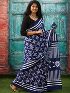 Jaipuri Mul Cotton Ready to Wear Saree for Women | Batik Floral Printed Pre-Draped Pre-Pleated Cotton Saree | Adjustable Waist 26–50 Inch