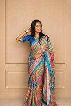 Silk Crepe Digital Printed Designer Saree with Aari Mirror Embroidery