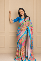 Silk Crepe Digital Printed Designer Saree with Aari Mirror Embroidery