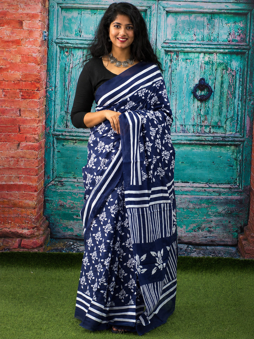 Jaipuri Mul Cotton Ready to Wear Saree for Women | Batik Floral Printed Pre-Draped Pre-Pleated Cotton Saree | Adjustable Waist 26–50 Inch