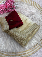 Fandy Satin Saree with Sequin Butti Work and Lace Border