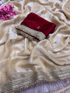 Fandy Satin Saree with Sequin Butti Work and Lace Border