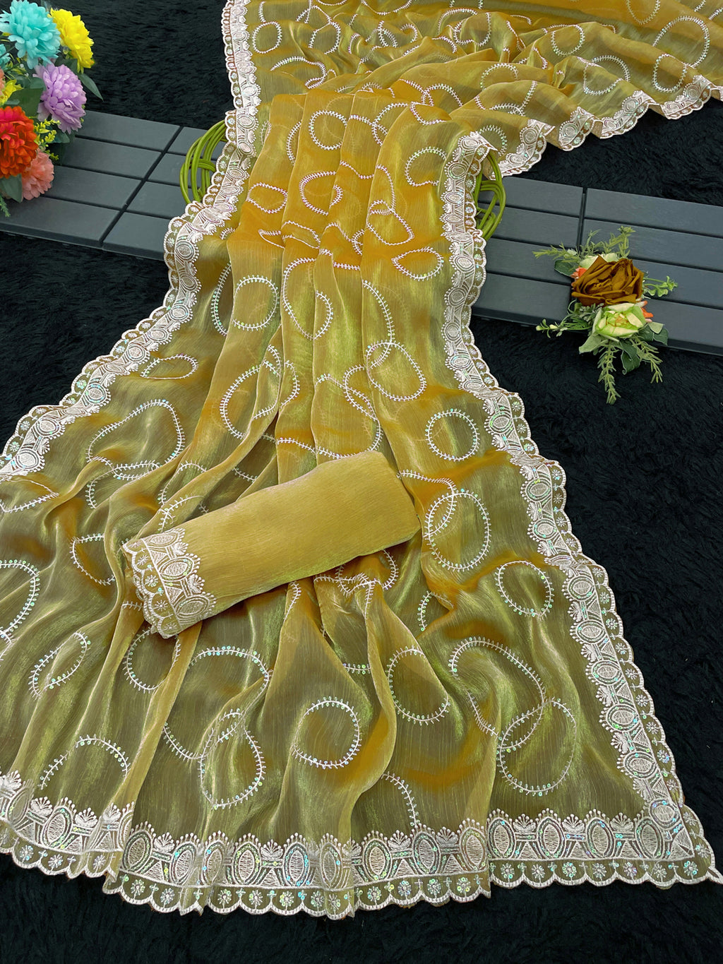 Jimmy Chu Embroidered sequins Saree