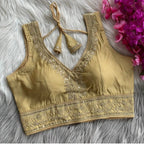 Vichitra Silk Sequin Embroidered Blouse with V-Neck & Tussels