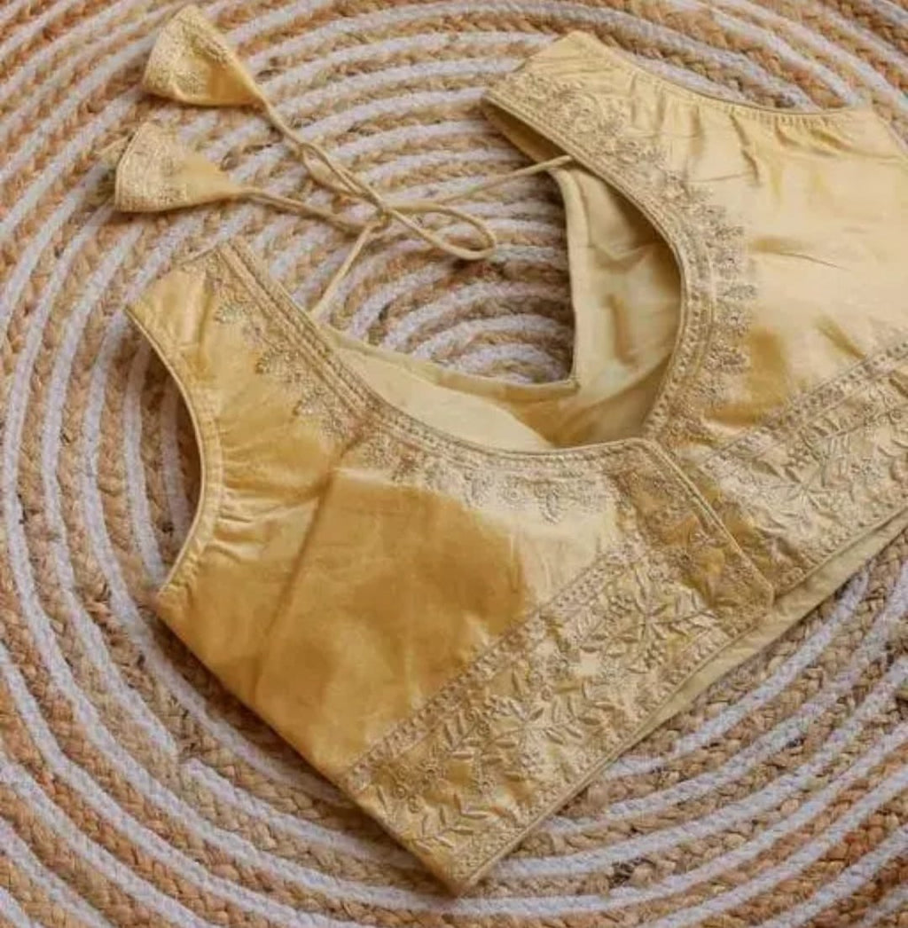 Vichitra Silk Sequin Embroidered Blouse with V-Neck & Tussels