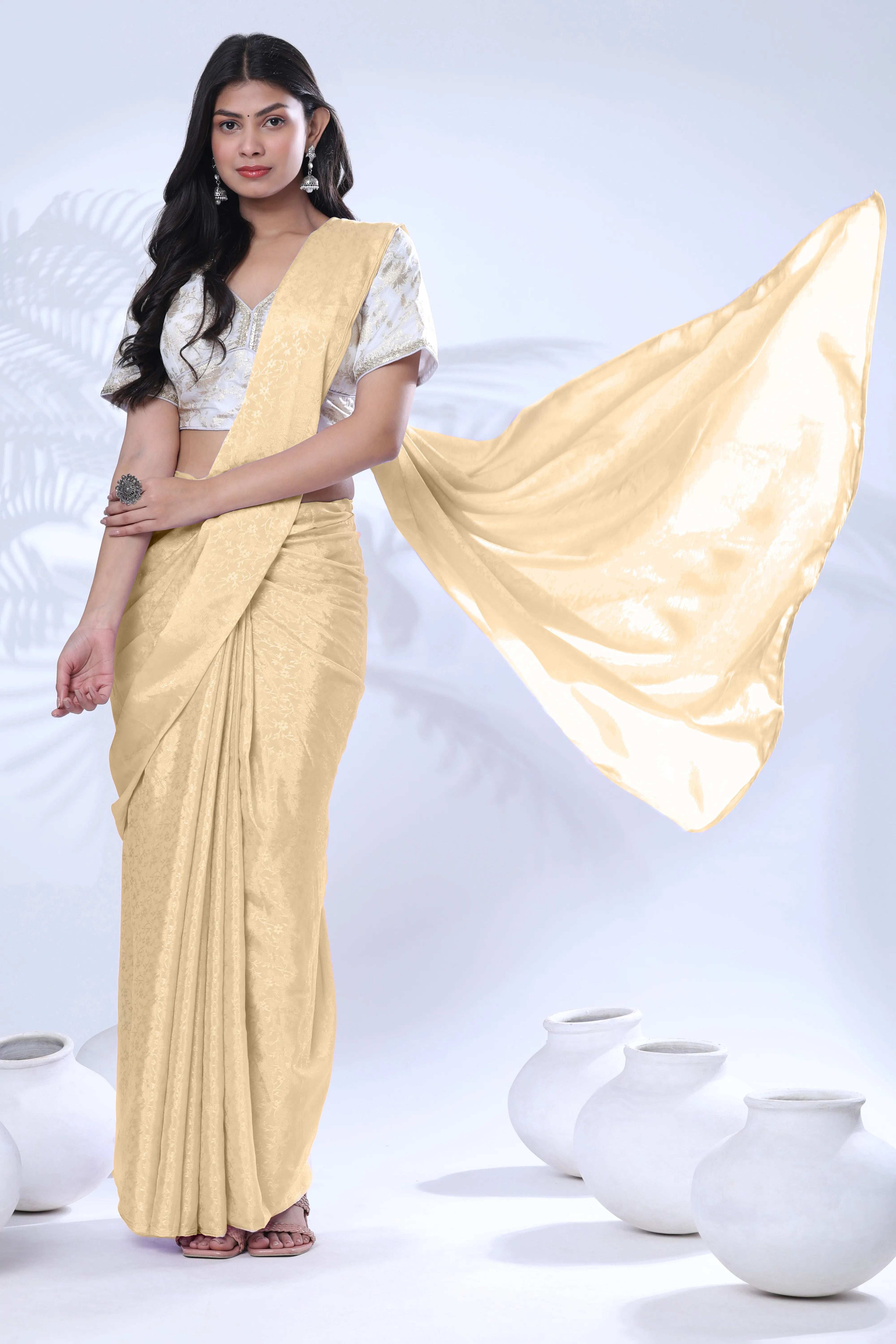 Ready To Wear Chiffon Pink Saree With Stitched Blouse