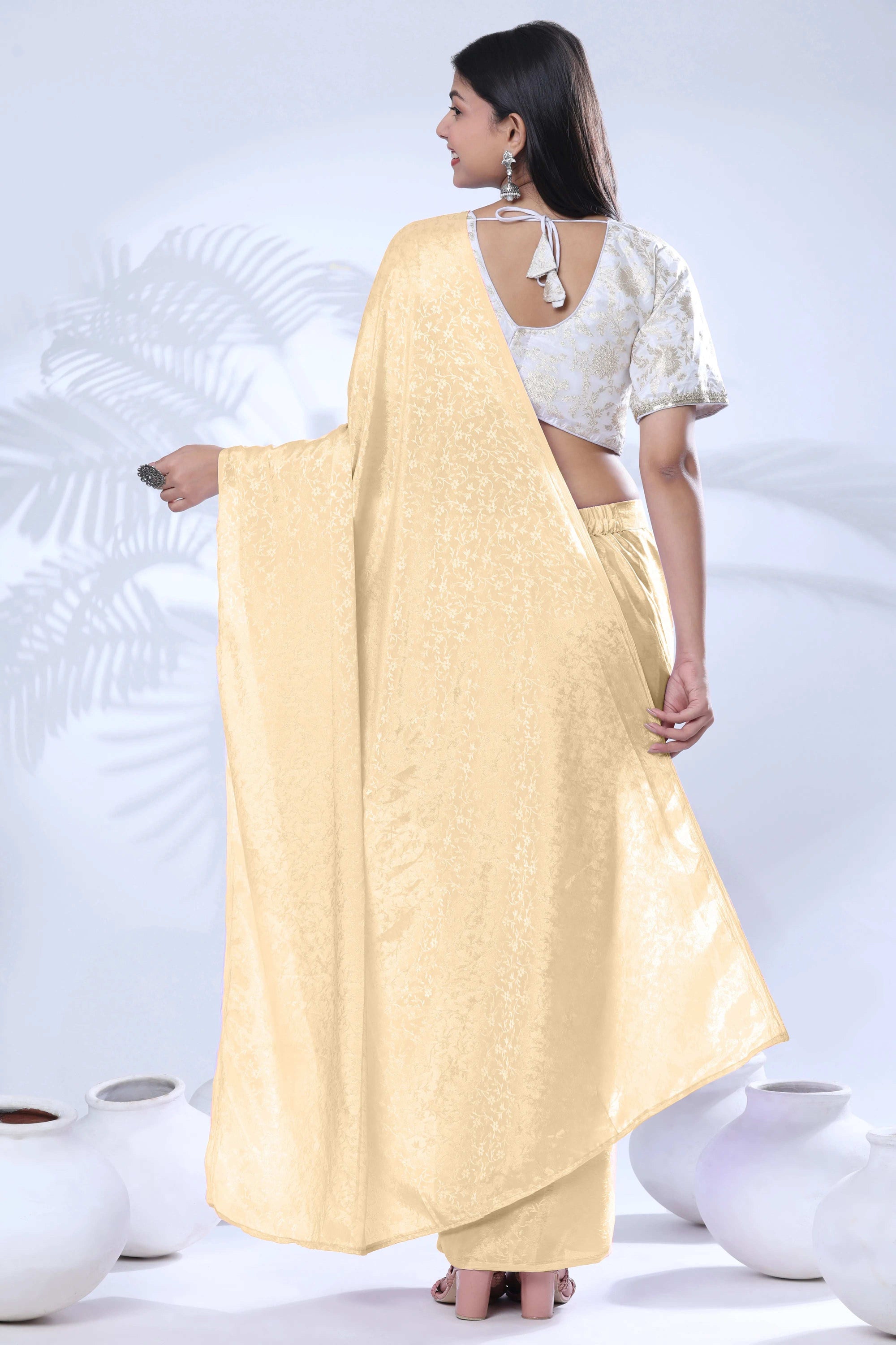 Ready To Wear Chiffon Pink Saree With Stitched Blouse