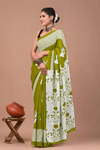 Ready to Wear Jaipuri Mul Cotton Saree for Women | Ikat Batik Printed Pre-Draped Saree