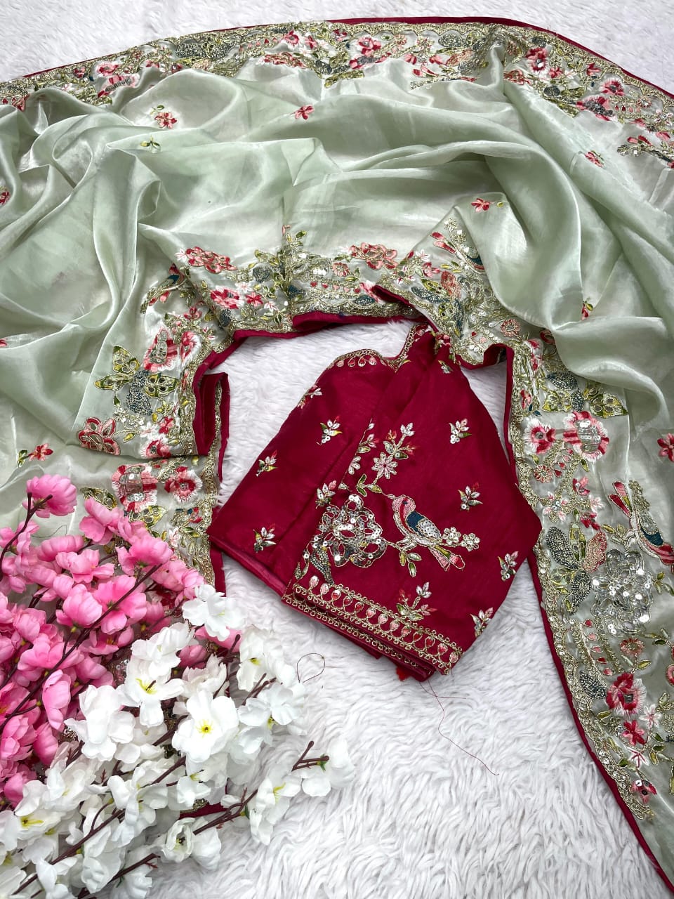 Pure Soft Jimmy Choo Saree With Stiched Blouse