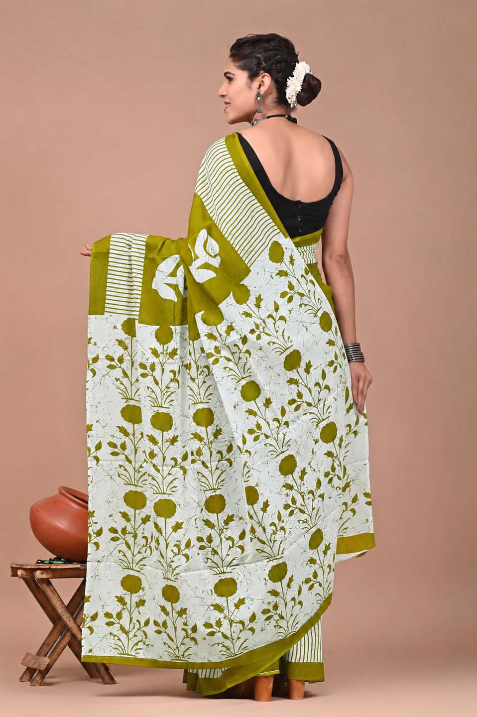 Ready to Wear Jaipuri Mul Cotton Saree for Women | Ikat Batik Printed Pre-Draped Saree