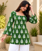 Women Printed Pure Cotton Bell Sleeve Tunic