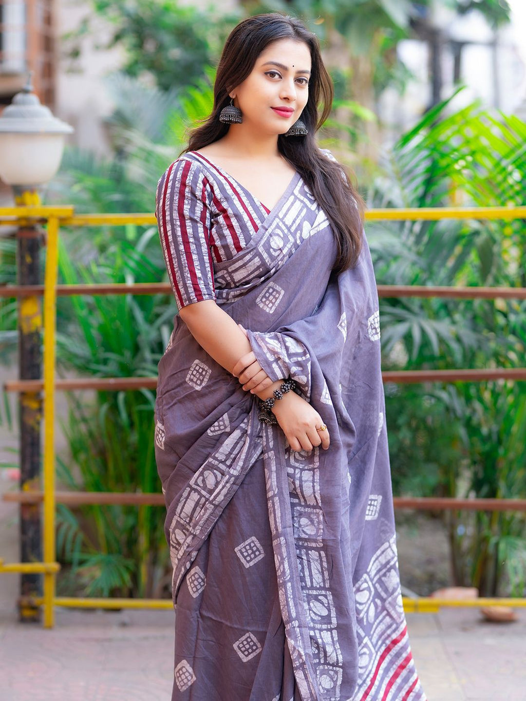 Hot Pink Mul Cotton Printed Saree with Contrast Border - Pionex Fab