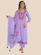 Rayon Lavender Embroidered Kurta Set