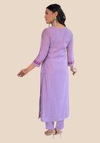 Rayon Lavender Embroidered Kurta Set
