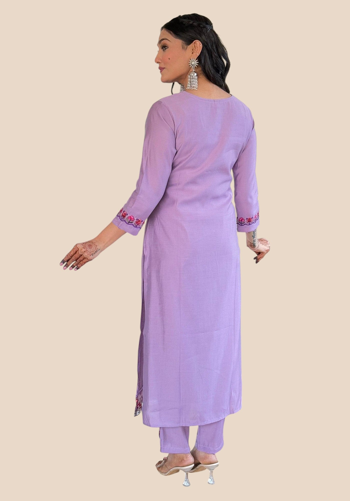 Rayon Lavender Embroidered Kurta Set