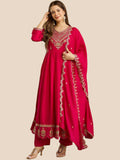 Rani Pink Zari Embroidered Georgette Anarkali Set - Pionex Fab