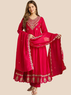 Rani Pink Zari Embroidered Georgette Anarkali Set