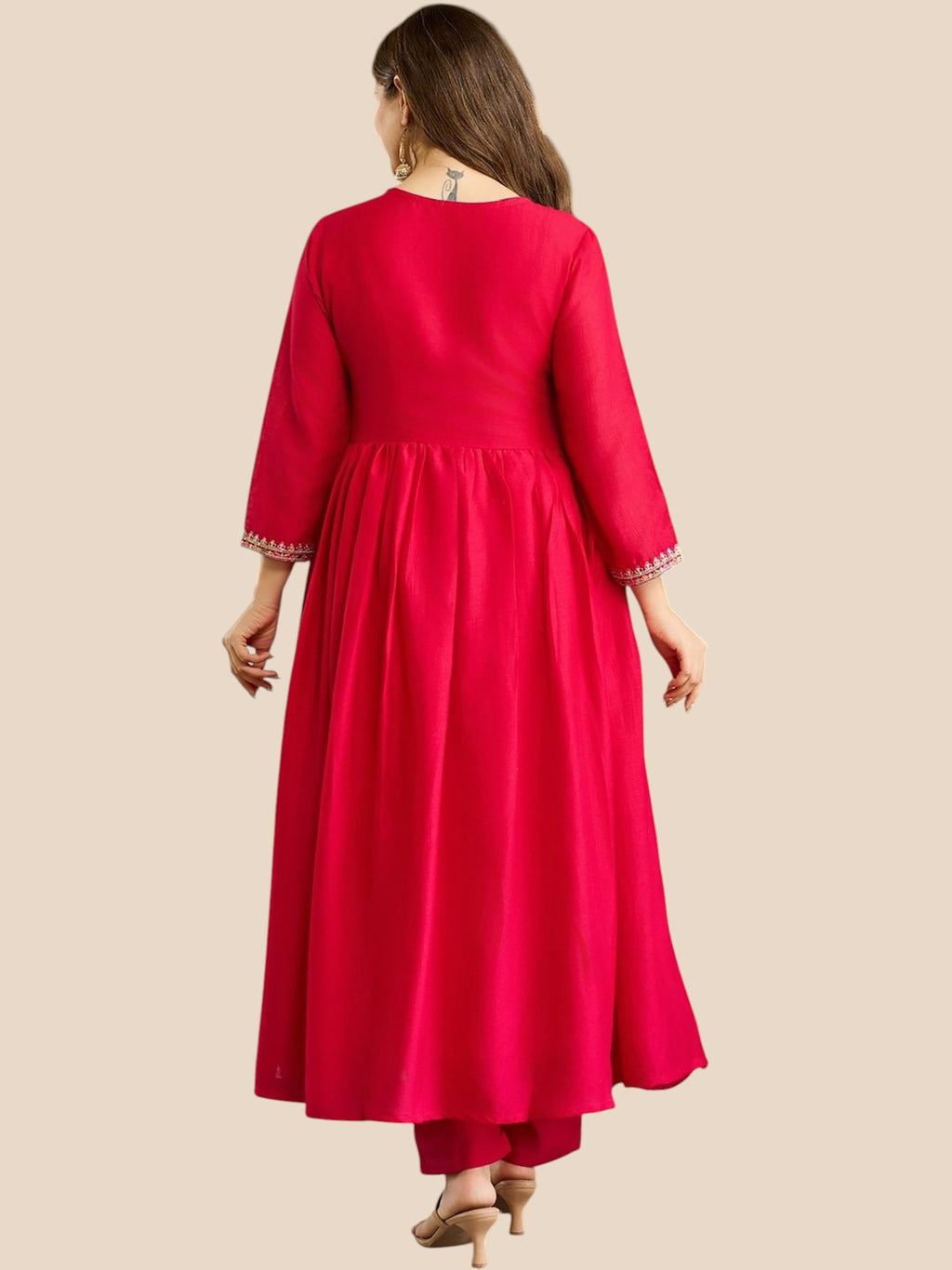 Rani Pink Zari Embroidered Georgette Anarkali Set
