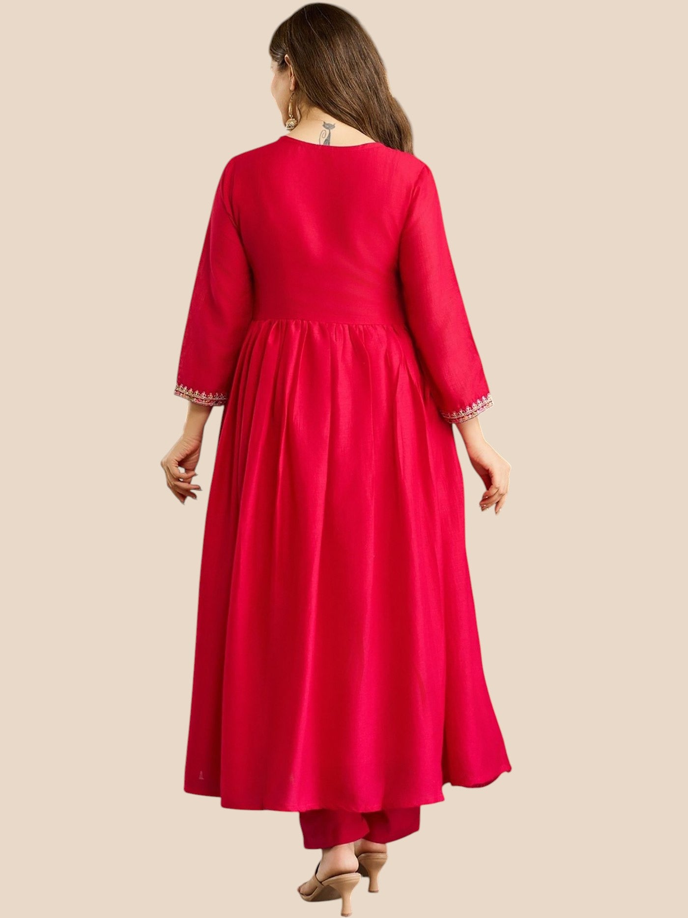 Rani Pink Zari Embroidered Georgette Anarkali Set