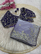 Fendy Satin Embroidered Saree With Stitched Blouse