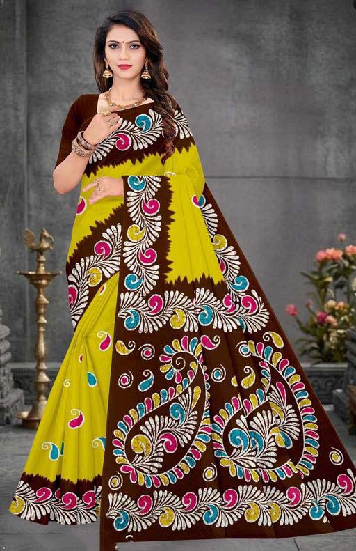Women’s Printed Pure Cotton Hand Batik Print Saree