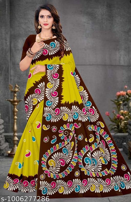 Women’s Printed Pure Cotton Hand Batik Print Saree - Pionex Fab