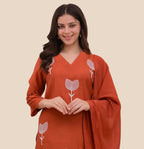 Womens's Rust Orange Rayon Silk 3-piece Kurta Set