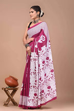 Ready to Wear Jaipuri Mul Cotton Saree for Women | Ikat Batik Printed Pre-Draped Saree