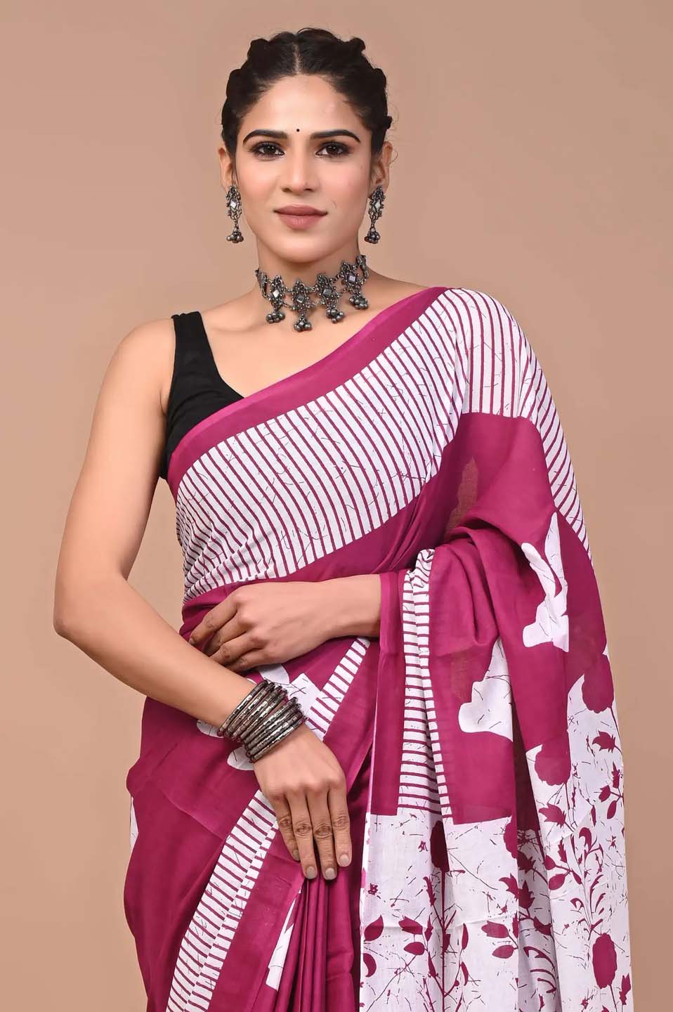 Ready to Wear Jaipuri Mul Cotton Saree for Women | Ikat Batik Printed Pre-Draped Saree