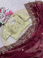 Fendy Satin Embroidered Saree With Stitched Blouse