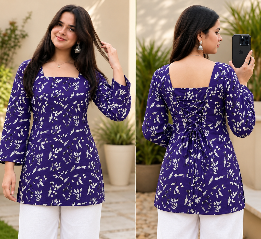 Women Printed Pure Cotton Bell Sleeve Tunic