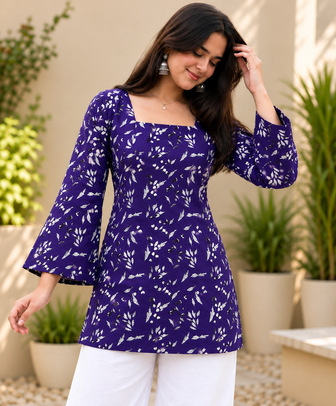 Women Printed Pure Cotton Bell Sleeve Tunic