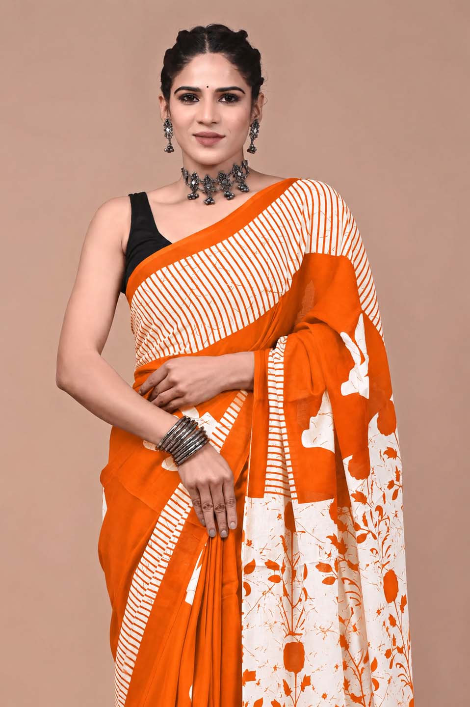 Ready to Wear Jaipuri Mul Cotton Saree for Women | Ikat Batik Printed Pre-Draped Saree
