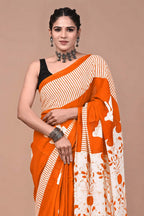 Ready to Wear Jaipuri Mul Cotton Saree for Women | Ikat Batik Printed Pre-Draped Saree