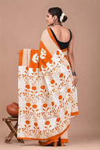 Ready to Wear Jaipuri Mul Cotton Saree for Women | Ikat Batik Printed Pre-Draped Saree