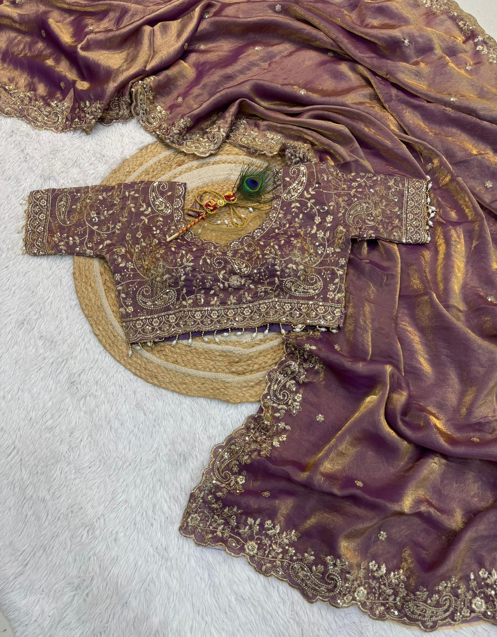 Fendy Satin Embroidered Saree With Stitched Blouse