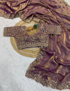 Fendy Satin Embroidered Saree With Stitched Blouse